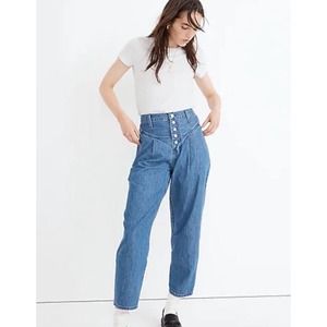 Madewell Womens Size 31 Tapered Yoke Steinbeck Wash Blue Button Fly Wide Leg EUC